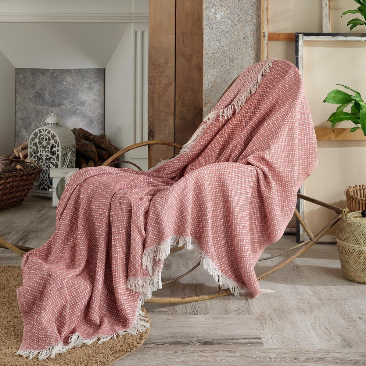 Vagonik Natural Keten Koltuk Örtüsü | Kara Tezgah Dokuma Koltuk Şalı - Mürdüm