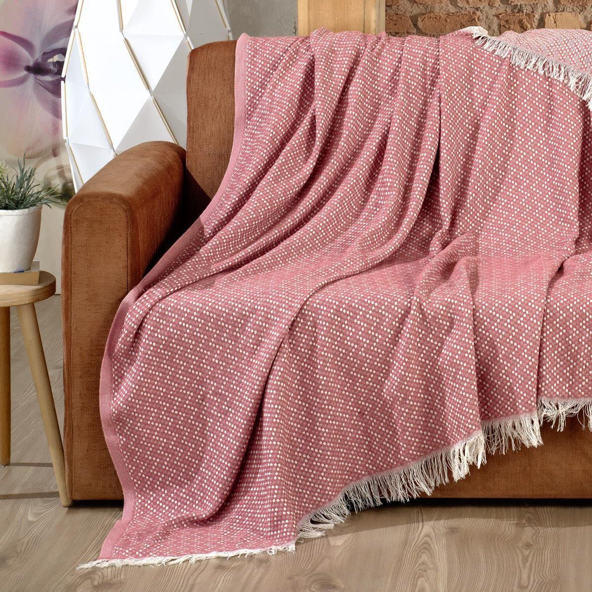 Vagonik Natural Keten Koltuk Örtüsü | Kara Tezgah Dokuma Koltuk Şalı - Mürdüm