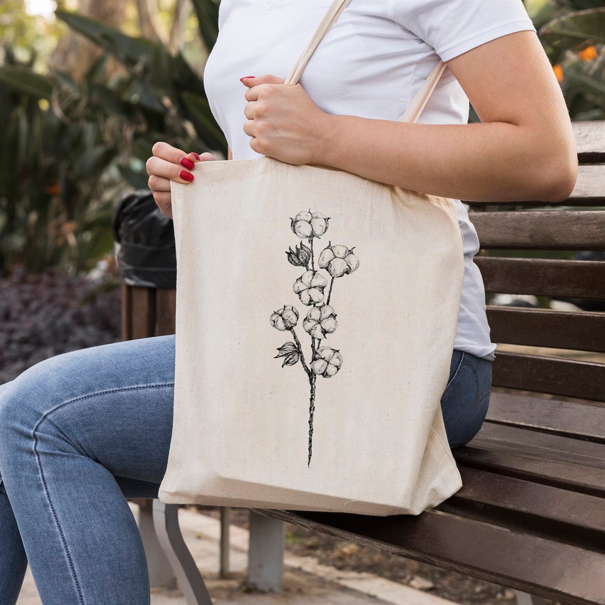 Vagonik Pamuk Baskılı Ham Bez Kanvas Çanta 240 Gr.