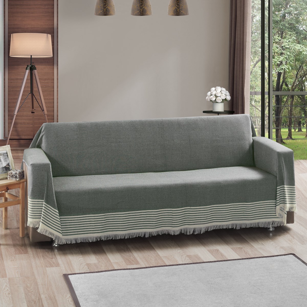 Vagonik Royal Kolları Örten Battal Boy 180 X 310 Çekyat Koltuk Kanepe Örtüsü - Haki Yeşil