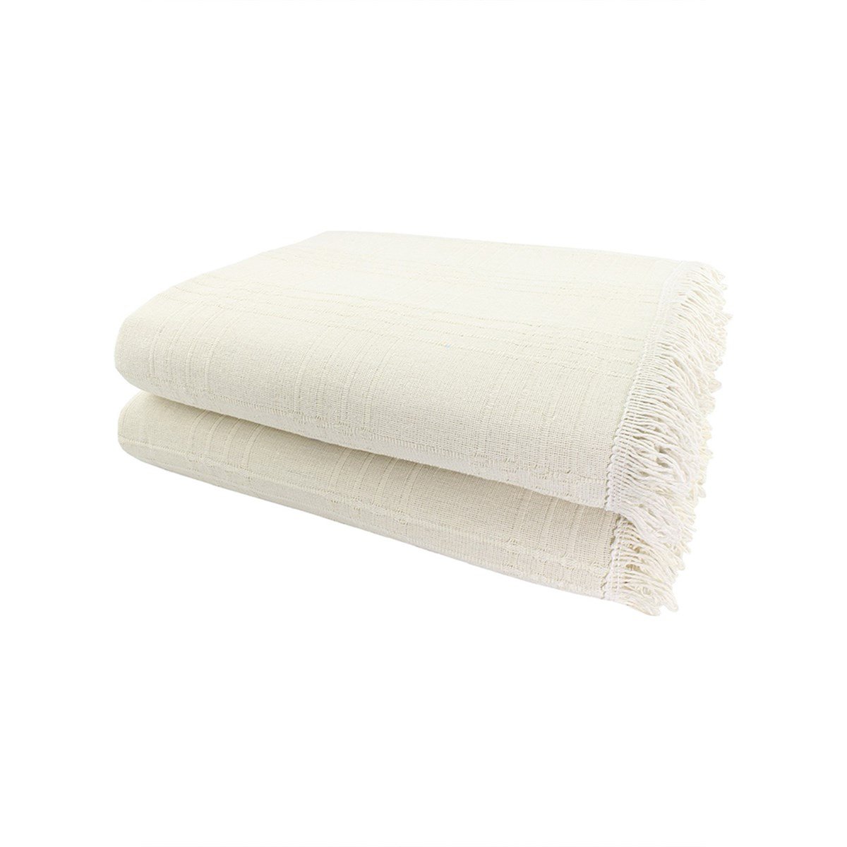 Vagonik Sedir Natural Keten Sık Dokuma Beyaz Çizgili Koltuk Örtüsü 170x210 cm