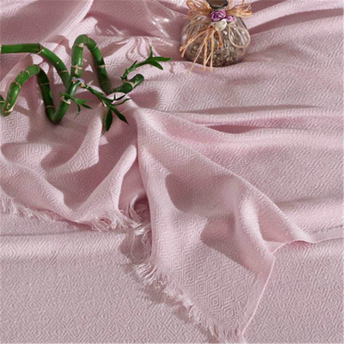 Vagonik Soft Çift Kişilik Bambu Yatak Örtüsü - Pembe