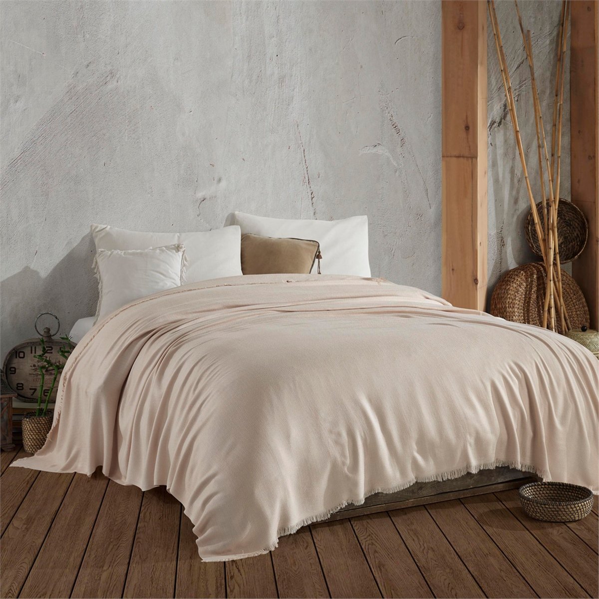 Vagonik Soft Çift Kişilik Bambu Yatak Örtüsü - Bej