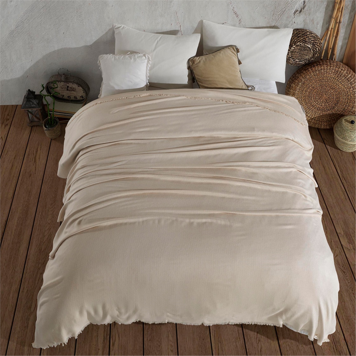 Vagonik Soft Çift Kişilik Bambu Yatak Örtüsü - Bej