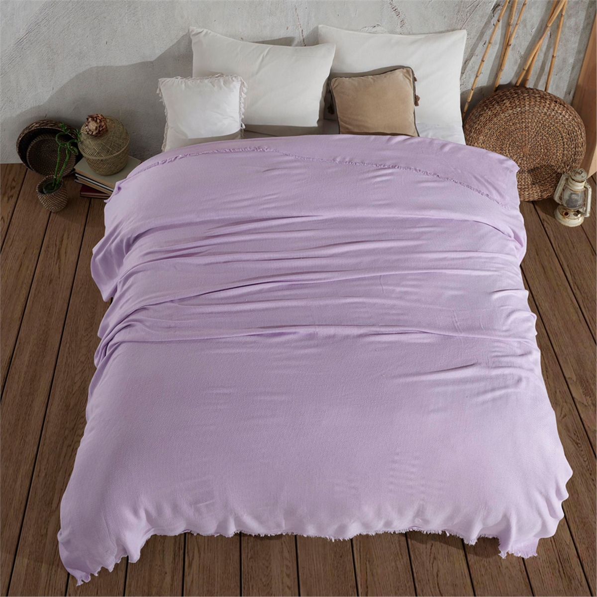 Vagonik Soft Çift Kişilik Bambu Yatak Örtüsü - Lila