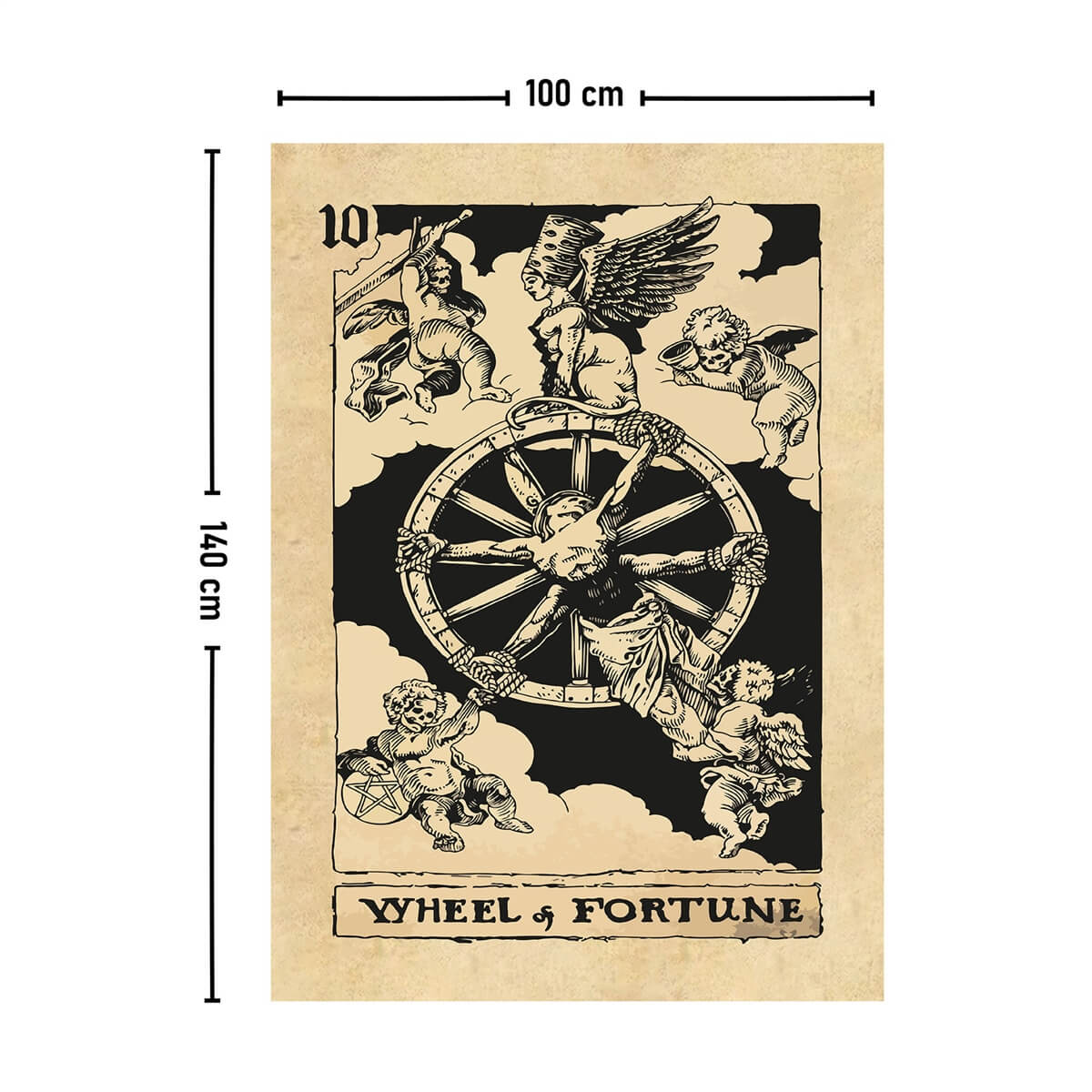 Vagonik Tarot Kartı Wheel and Fortune Duvar Örtüsü Halısı 140x100 Cm-70x100 Cm