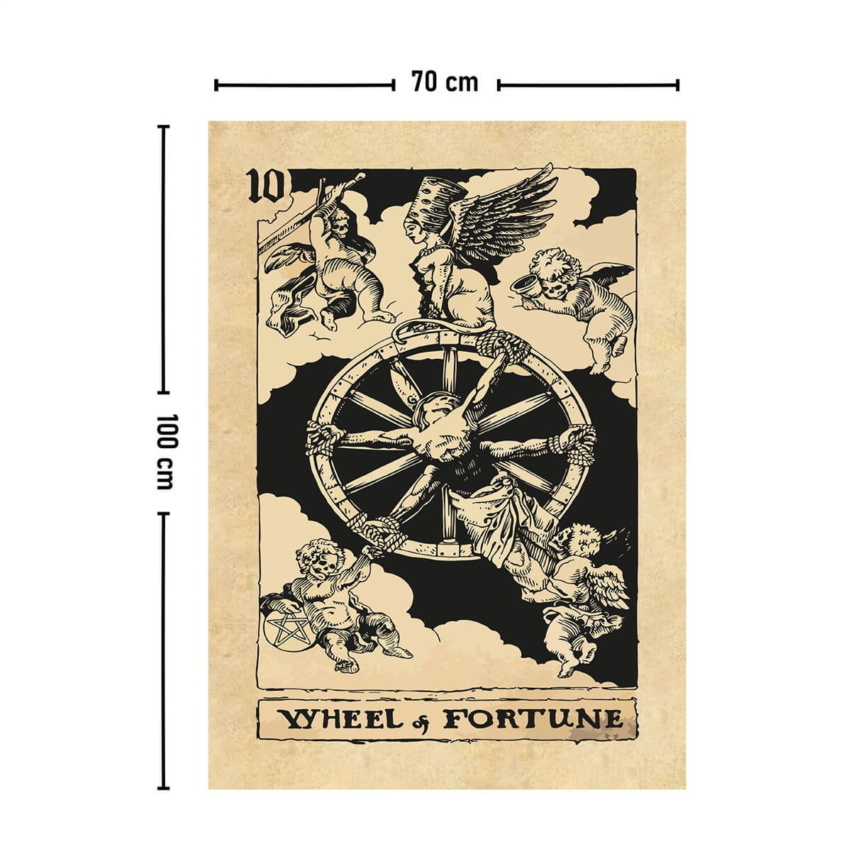 Vagonik Tarot Kartı Wheel and Fortune Duvar Örtüsü Halısı 140x100 Cm-70x100 Cm