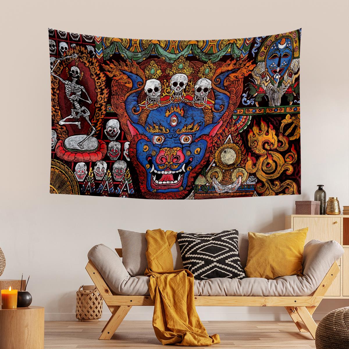 Vagonik Tibet Etnik Desen Budist Thangka Ve Mandala Bohem Duvar Örtüsü Halısı 140x100 Cm-70x100 Cm