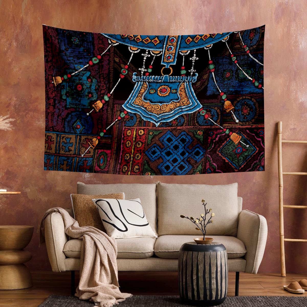 Vagonik Tibet Etnik Desen Budist Thangka Ve Mandala Bohem Duvar Örtüsü Halısı 140x100 Cm-70x100 Cm