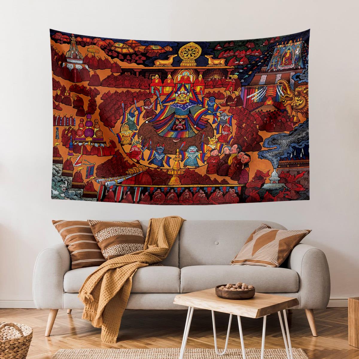 Vagonik Tibet Etnik Desen Budist Thangka Ve Mandala Bohem Duvar Örtüsü Halısı 140x100 Cm-70x100 Cm