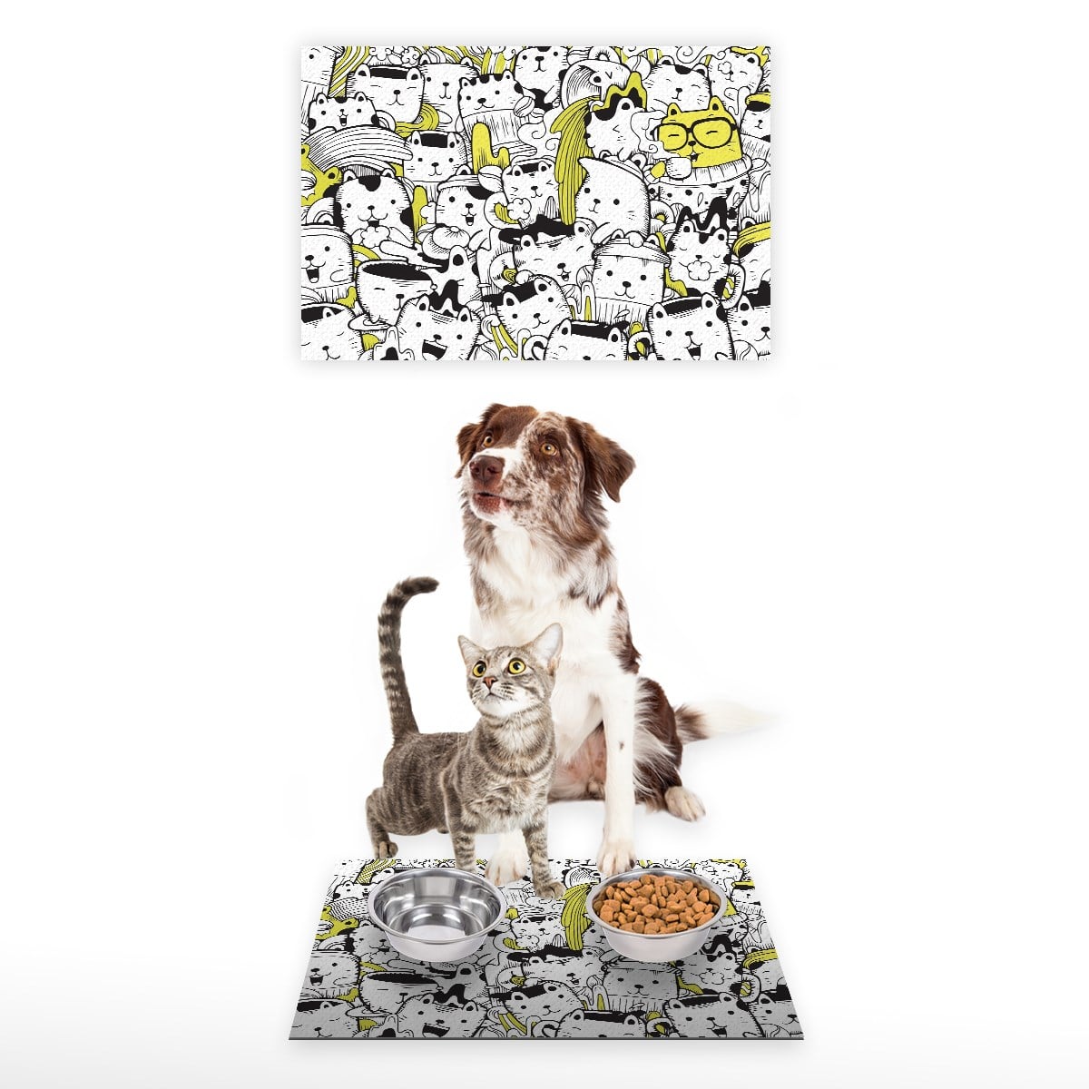 Vagonik Water Food Kedi Köpek Desenli Dijital Baskılı 35x50cm Dekoratif Çok Amaçlı Iç Ve Dış Kapı Paspası Mama Paspası
