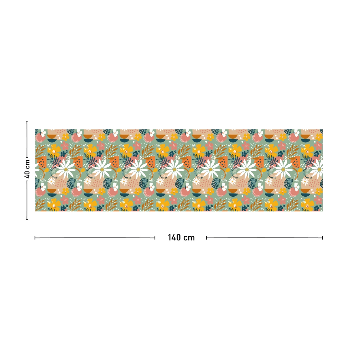 Vagonik Yeşil Çiçek Desenli Dijital Baskılı Runner 140x40 cm