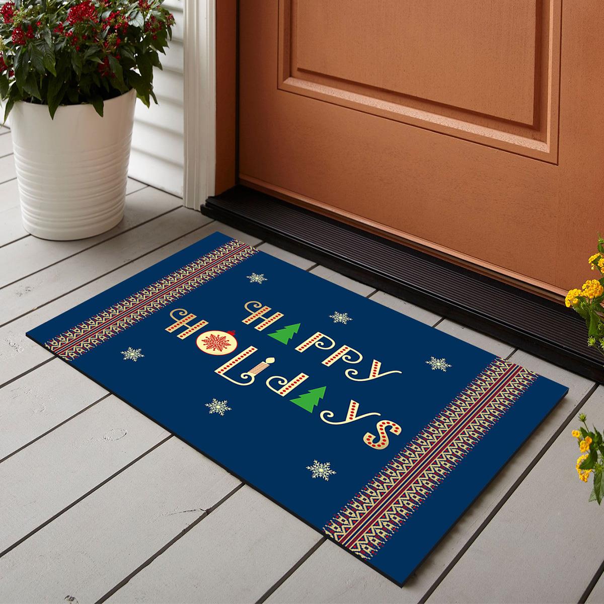 Vagonik Yılbaşı Happy Holidays Dijital Baskılı 50x70cm Dekoratif Çok Amaçlı Iç Ve Dış Kapı Paspası