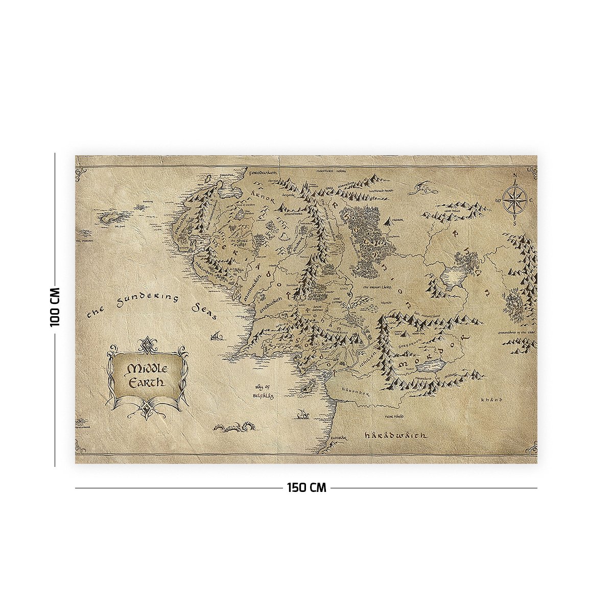 Vagonik Yüzüklerin Efendisi Orta Dünya Haritası Duvar Örtüsü Halısı 140 X 100 Cm-70x100 Cm