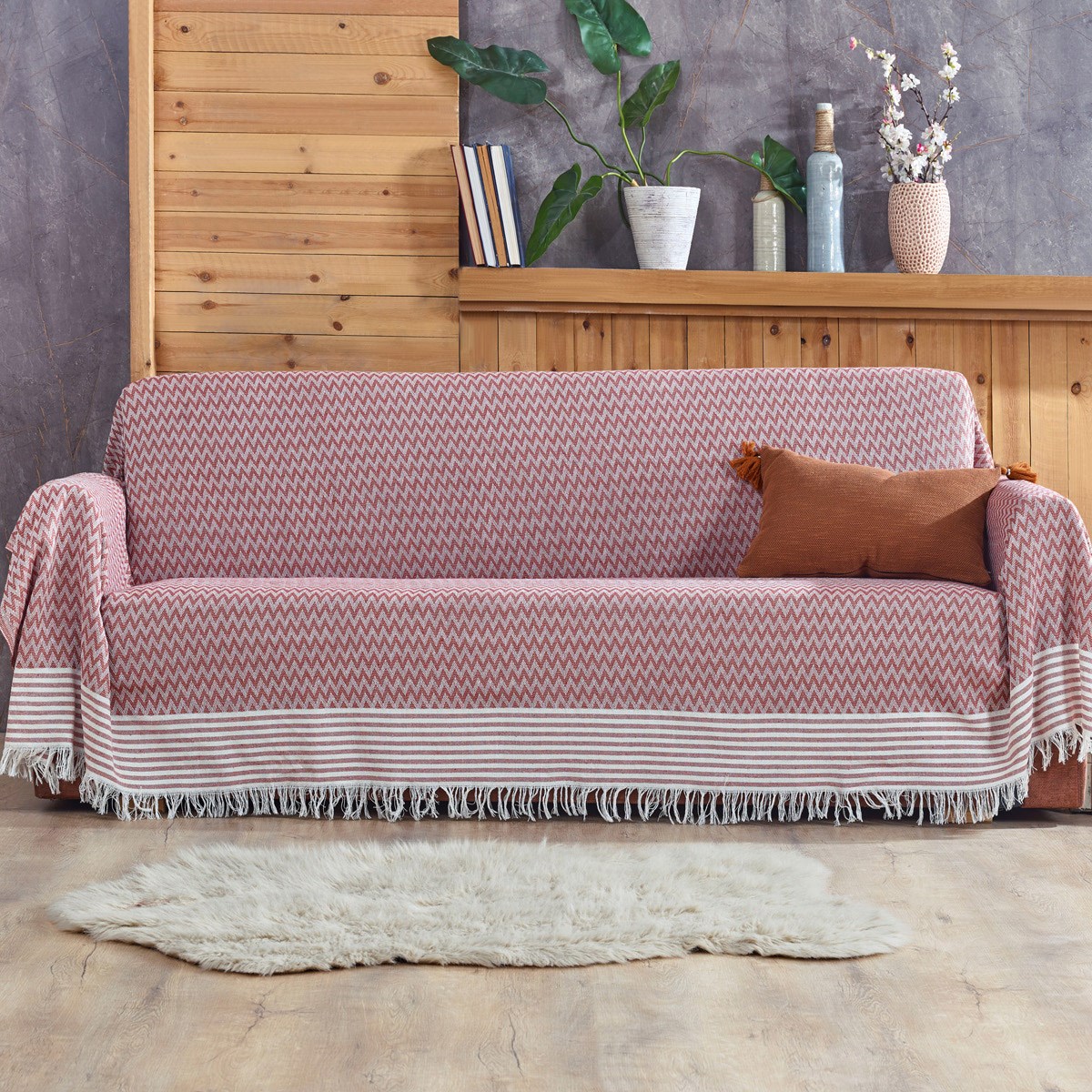 Vagonik Zigzag Desenli 3m Çekyat Kollarını Örten Battal Boy Koltuk Örtüsü 170 x 300 Bordo