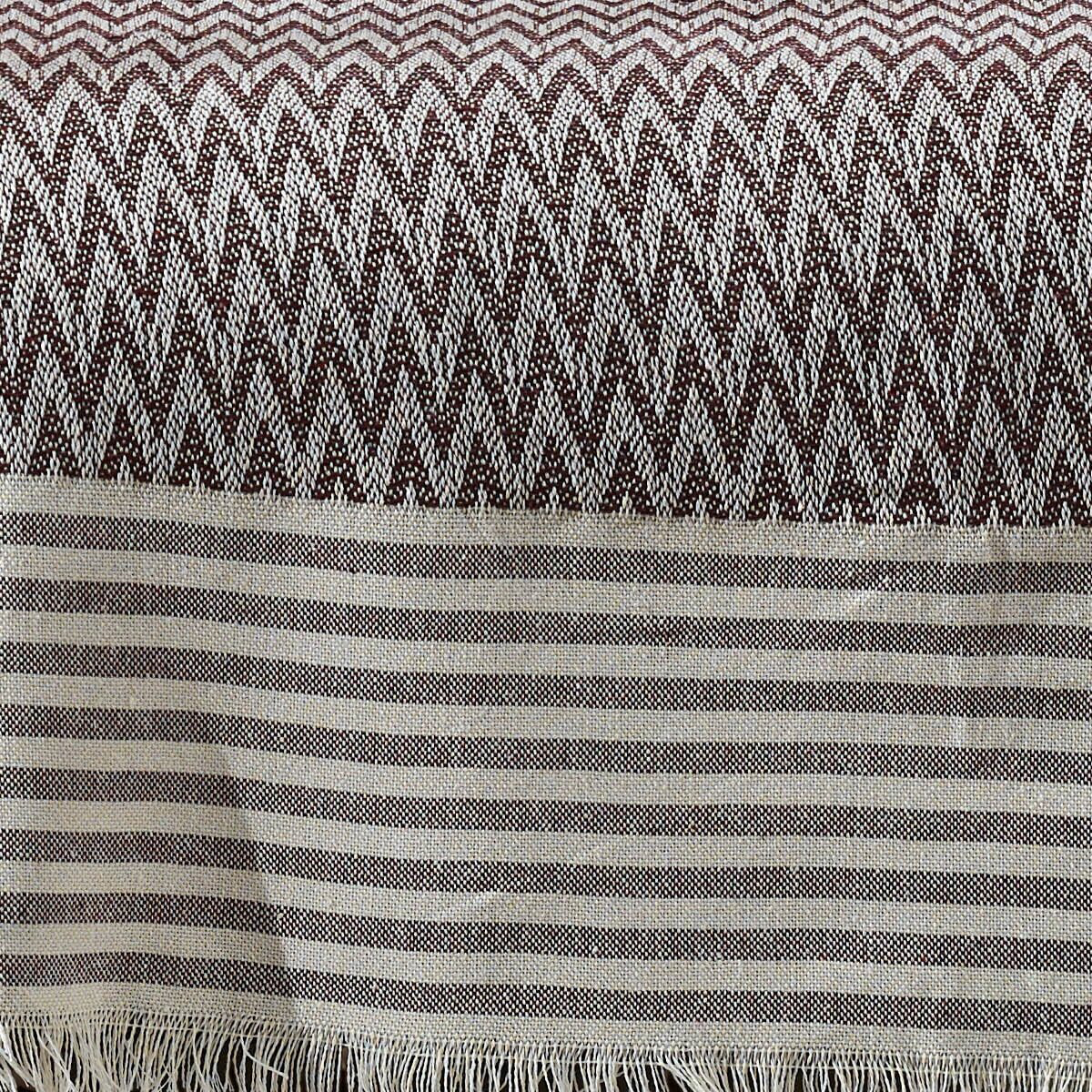 Vagonik Zigzag Natural Keten Koltuk Örtüsü | Koltuk Şalı Çekyat Örtüsü - Bordo