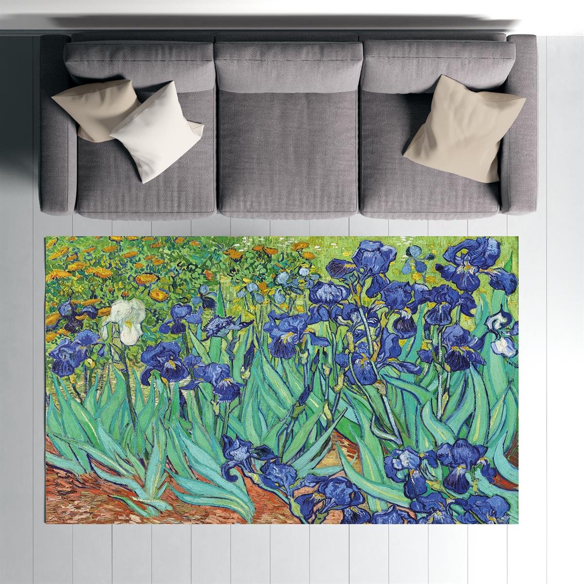 Van Gogh İris Süsen Çiçeği Dijital Baskılı Halı Kaydırmaz Tabanlı Yıkanabilir Halı