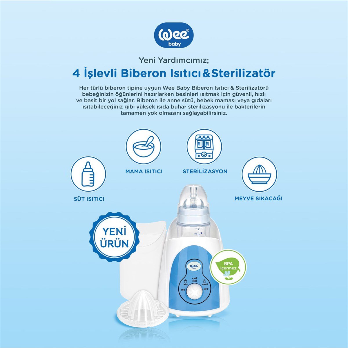 Wee Baby 4 İşlevli Biberon Isıtıcı & Sterilizatör