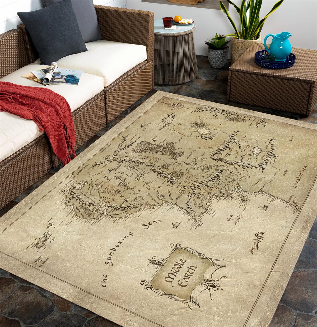 Yüzüklerin Efendisi Orta Dünya Haritası Halısı Dijital Baskılı Kaydırmaz Tabanlı Yıkanabilir Halı