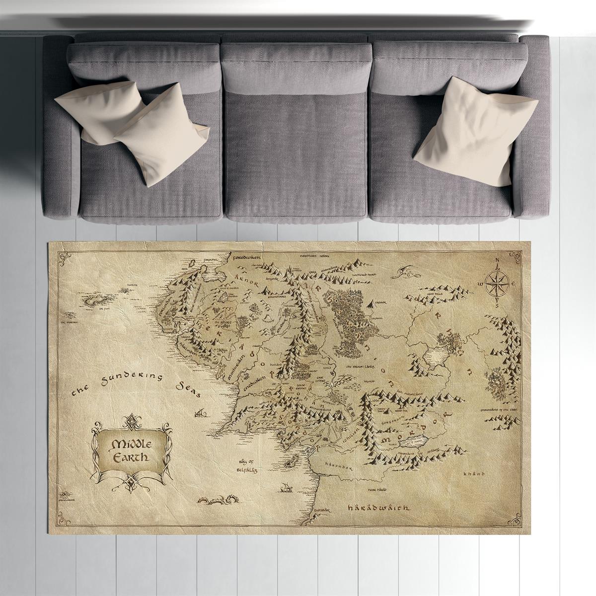 Yüzüklerin Efendisi Orta Dünya Haritası Halısı Dijital Baskılı Kaydırmaz Tabanlı Yıkanabilir Halı