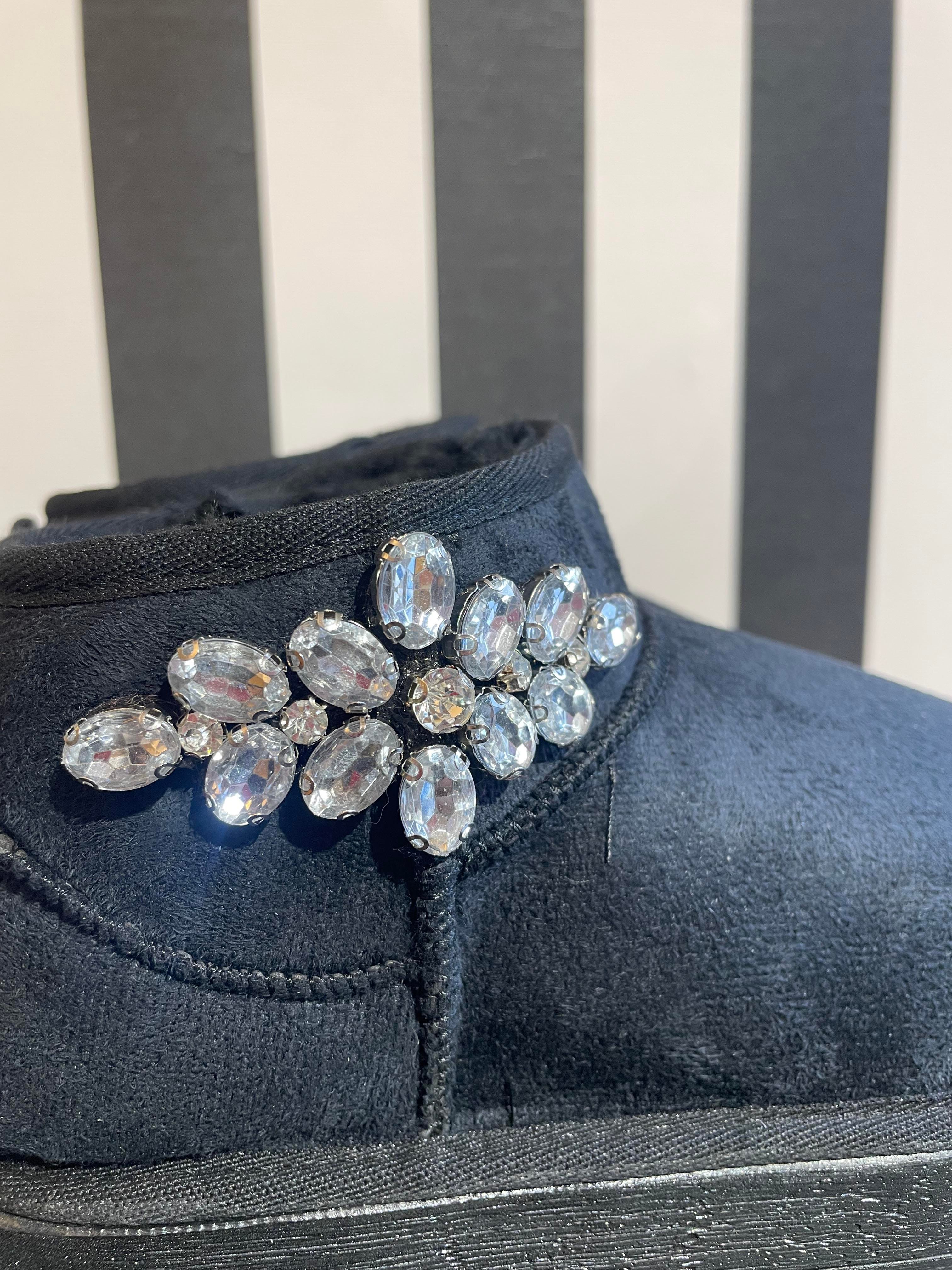 Kristal Taşlı Ugg Bot Siyah