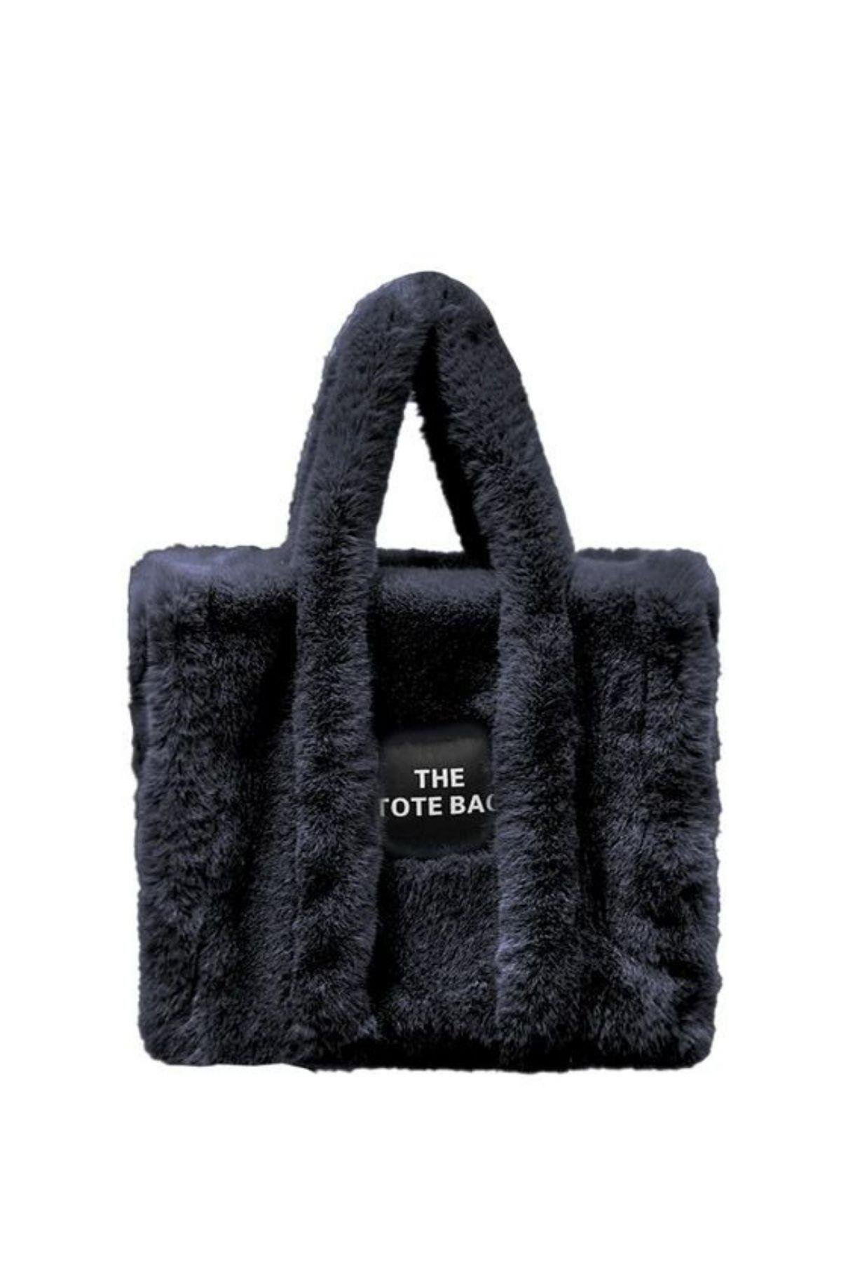 Peluş Siyah Tote Bag