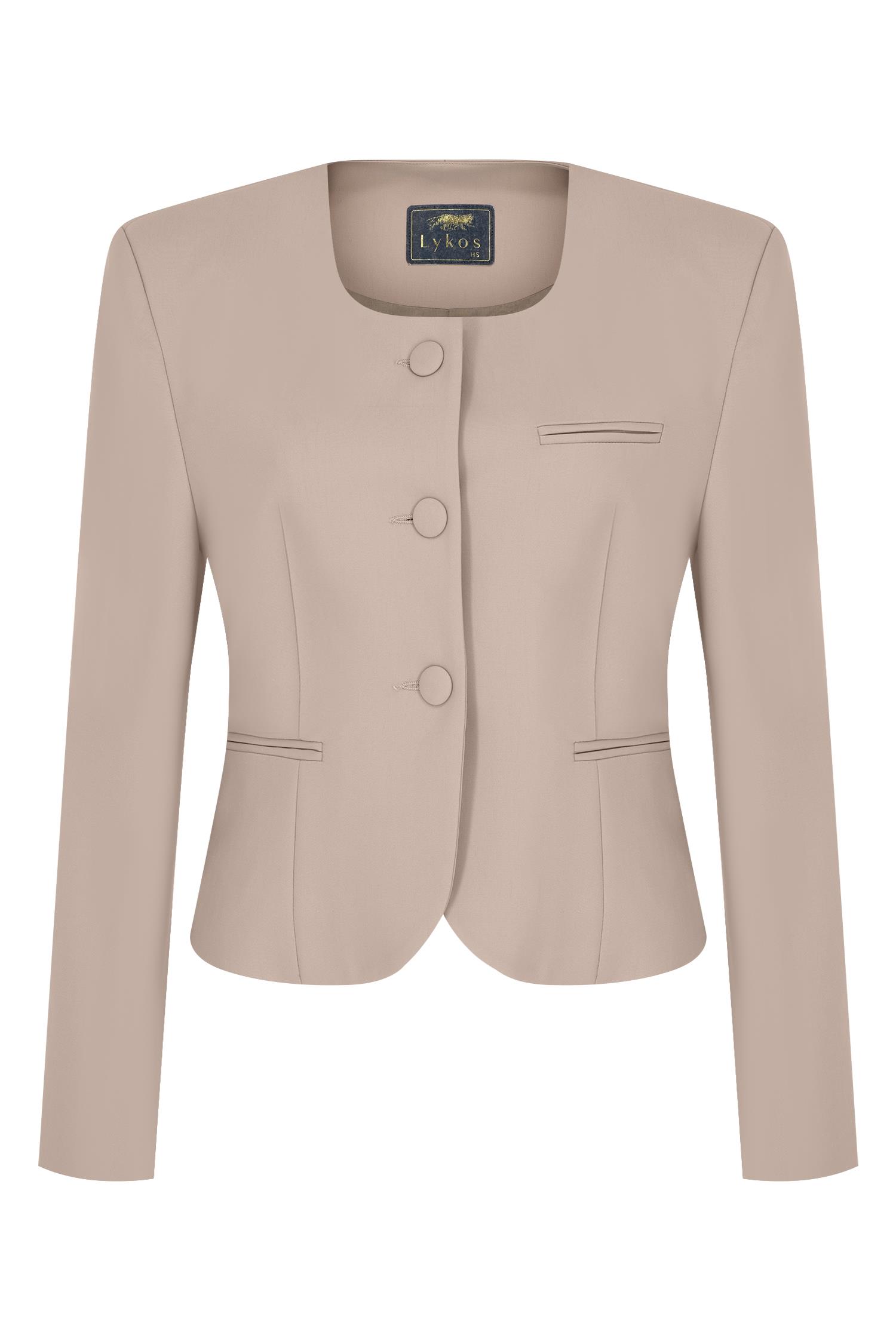 Beige Round-Neck Blazer
