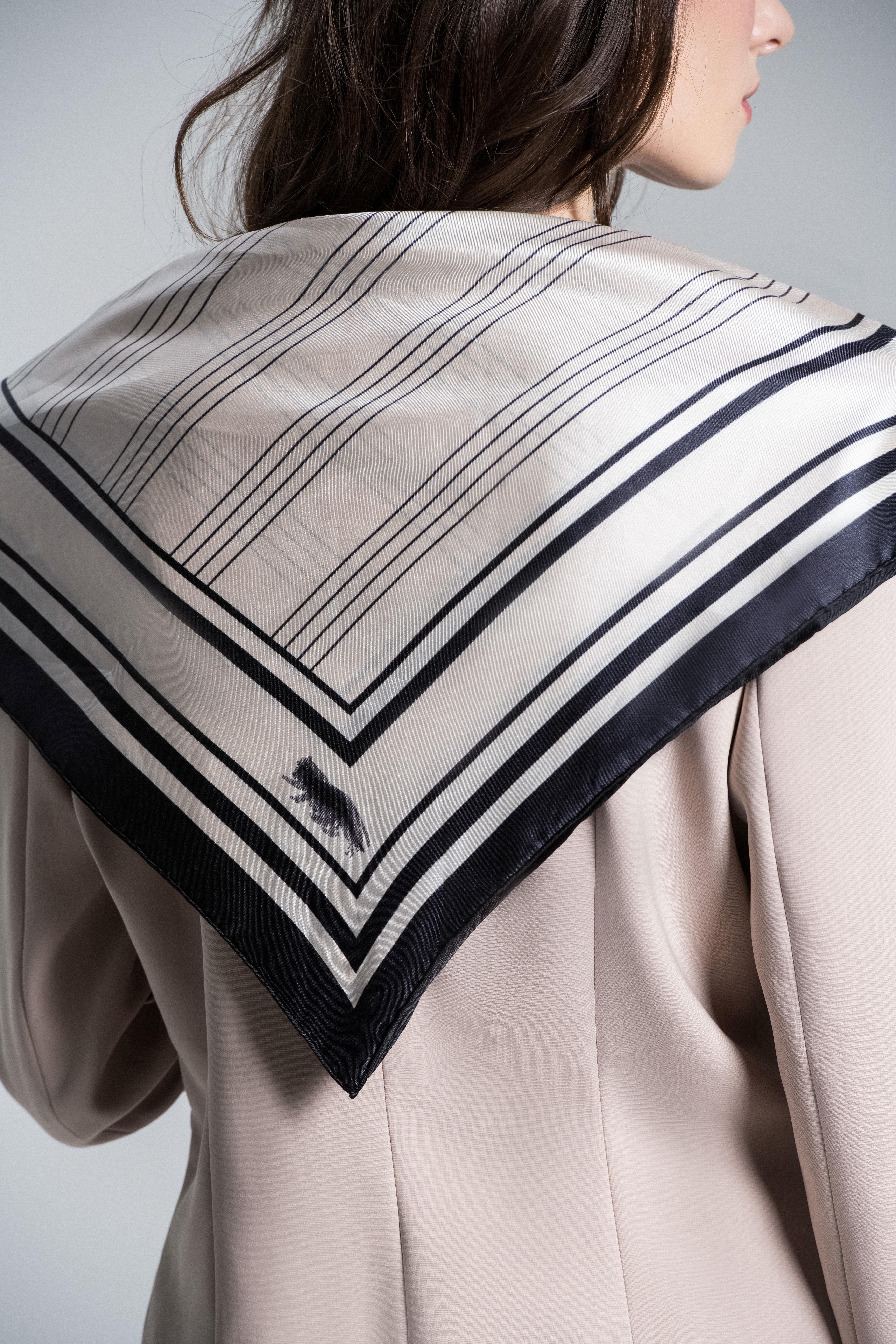 Black Striped Pattern Silk Scarf