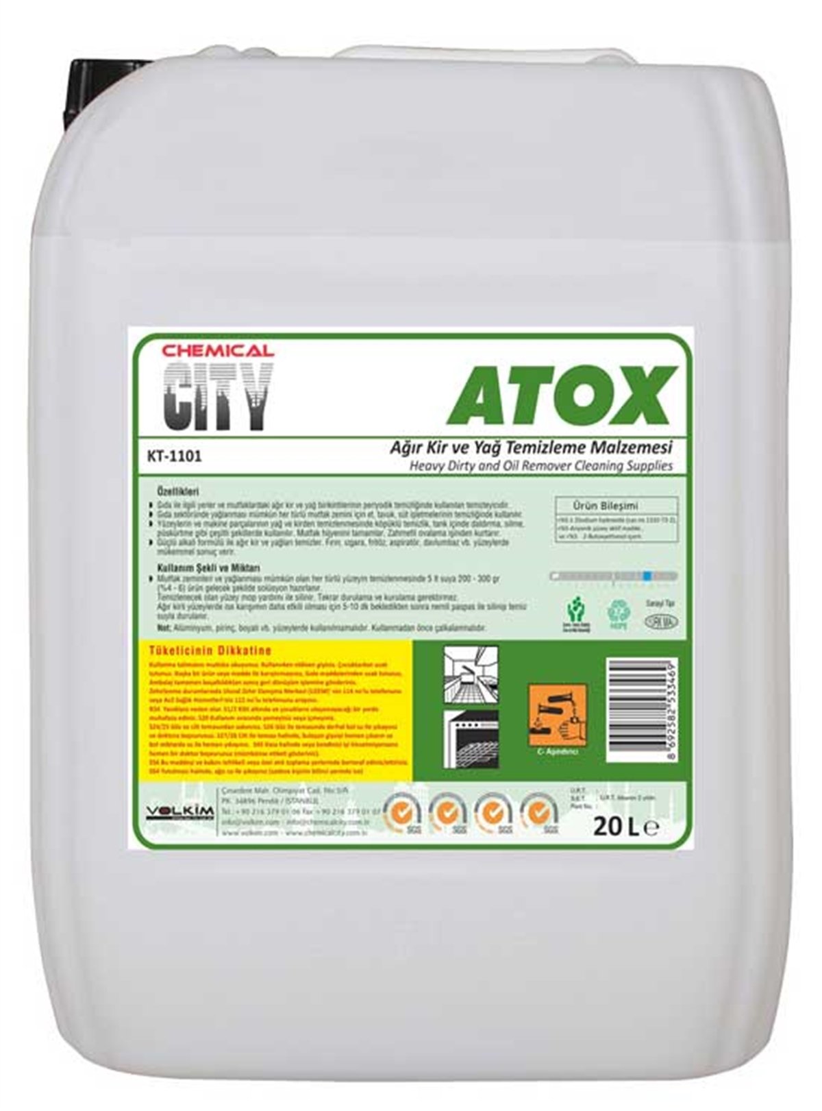 Ağır Yağ ve Kir ÇözücüChemical City Atox Ağır Kir Ve Yağ Çözücü 20 Kg