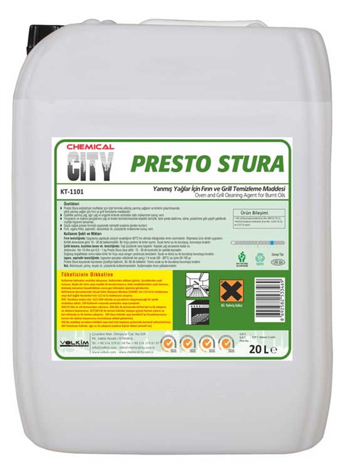 Ağır Yağ ve Kir ÇözücüChemical City Presto Stura Yanmış Yağlar İçin Yüksek Perfonmaslı Temizleme Ürünü 20 Kg