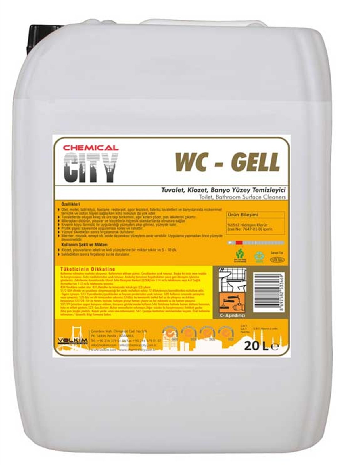 Banyo ve Tuvalet TemizliğiChemical City WC JEL Pisuvar Klozet Temizlik Ve Hijyen Maddesi 20 Kg