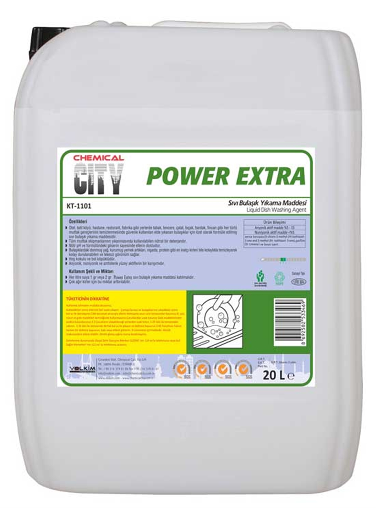 Elde BulaşıkChemical City Power Extra Sıvı Bulaşık Yıkama Maddesi 20 Kg