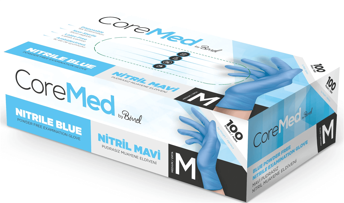 Nitril EldivenCOREMED NİTRİL MAVİ PUDRASIZ ELDİVEN - S