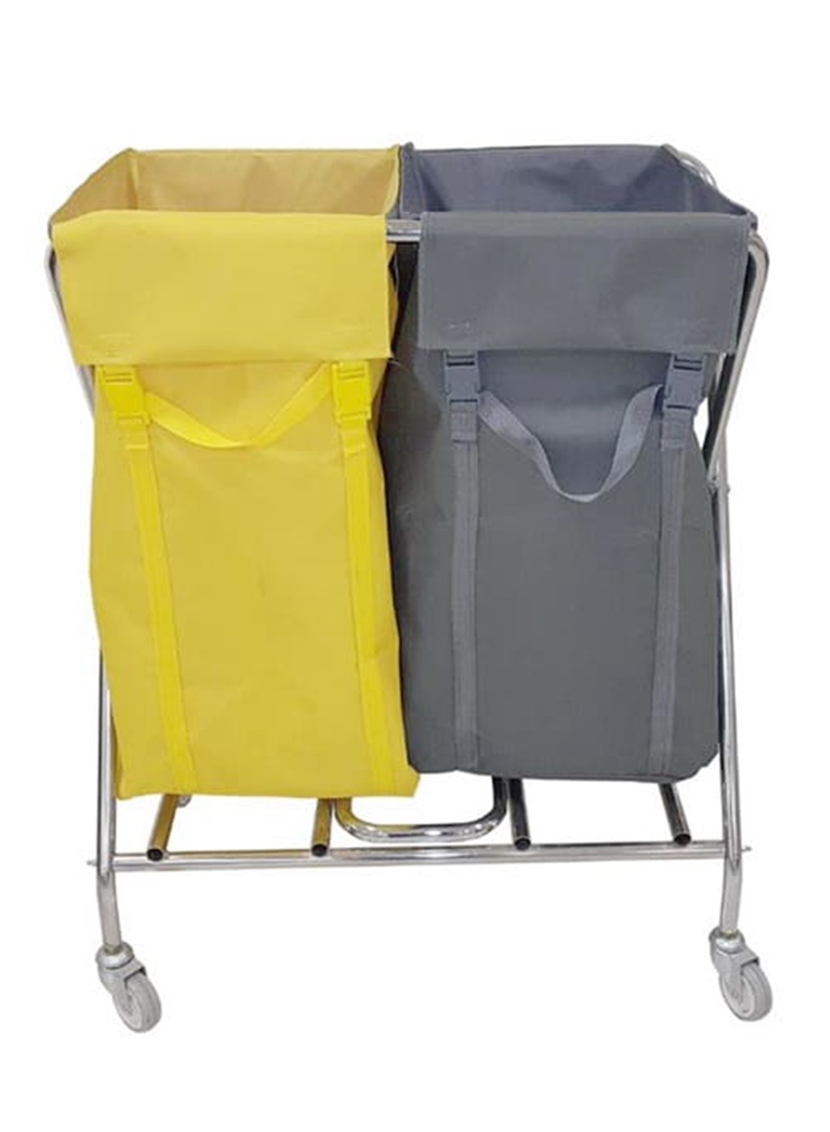 Temizlik ArabasıÇift Brandalı Kapaklı Krom Çamaşır Toplama Arabası