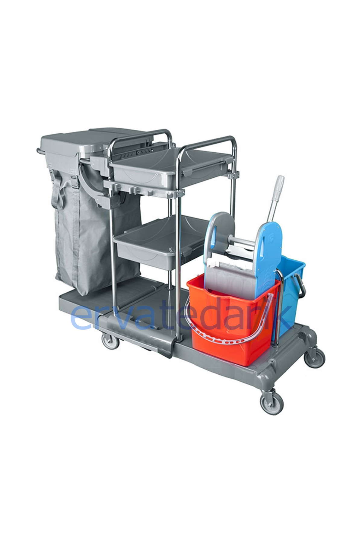 Temizlik ArabasıKat Arabası Krom Gövde Brandalı Sıkma Presli Temizlik Kovalı