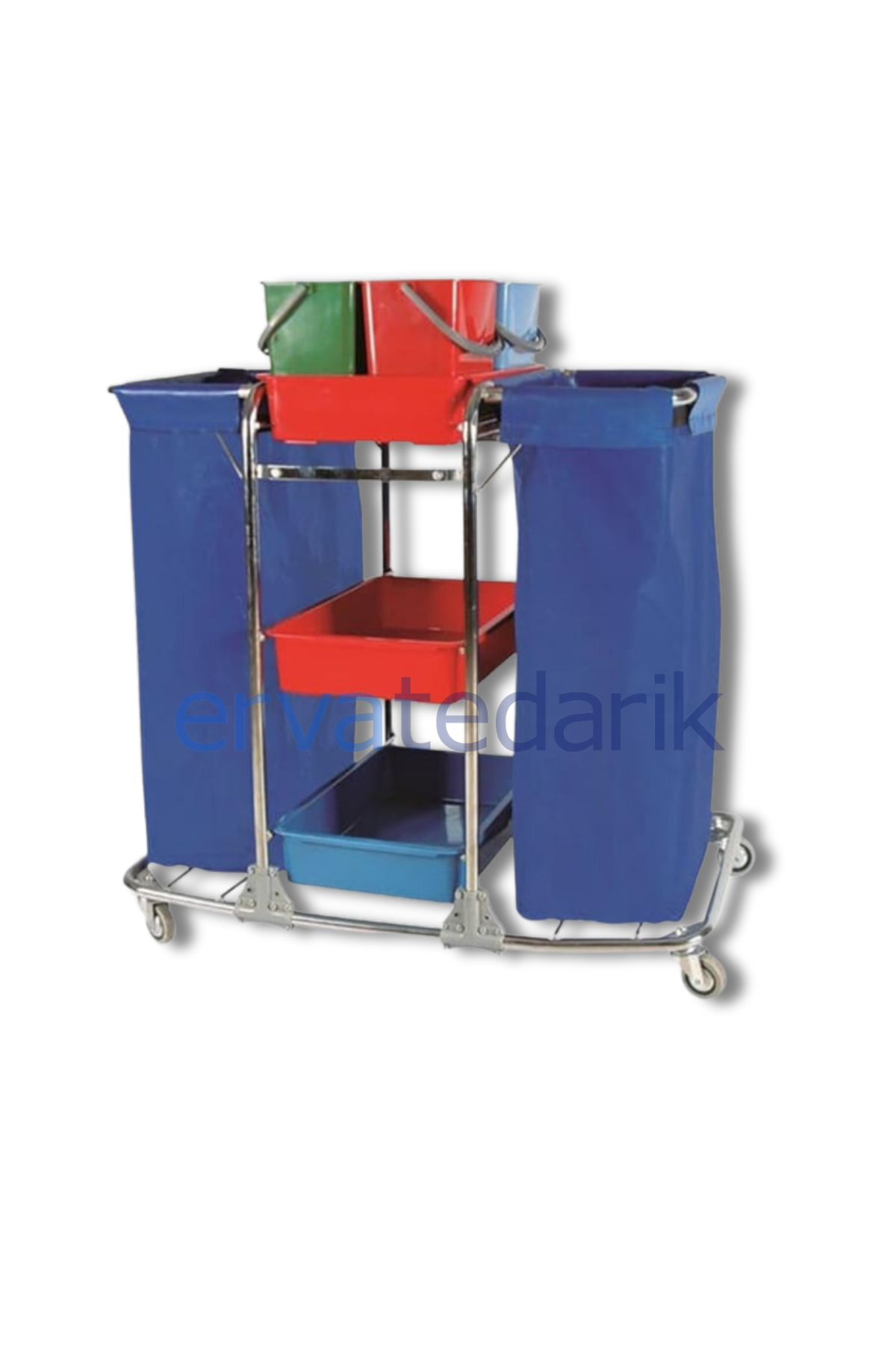 Temizlik ArabasıKat Hizmet Arabası Çift Brandalı Krom Gövdeli Sarı Kırmızı Mavi Yeşil Dört Renk Temizlik Kovalı