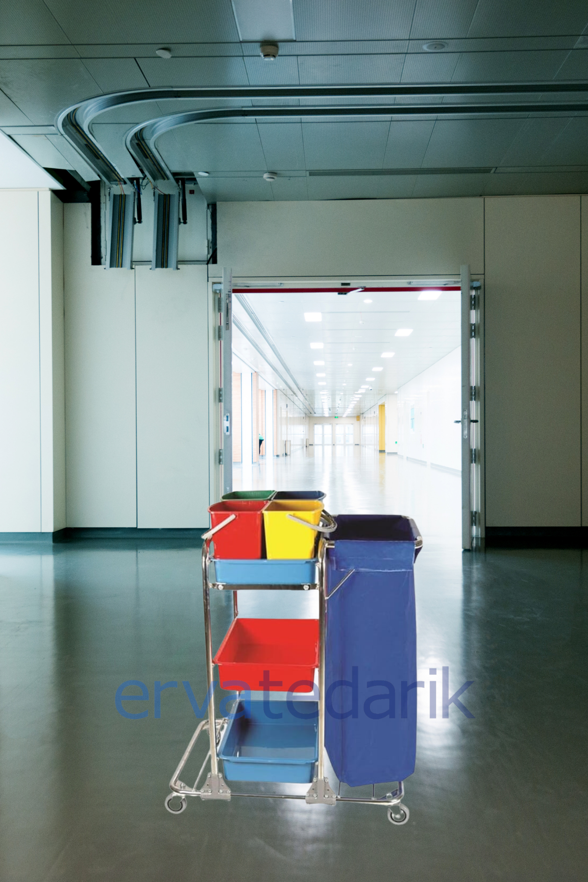 Temizlik ArabasıKat Hizmet Arabası Krom Gövdeli Tek Brandalı Sarı Mavi Yeşil Kırmızı Dört Renk Temizlik Kovalı