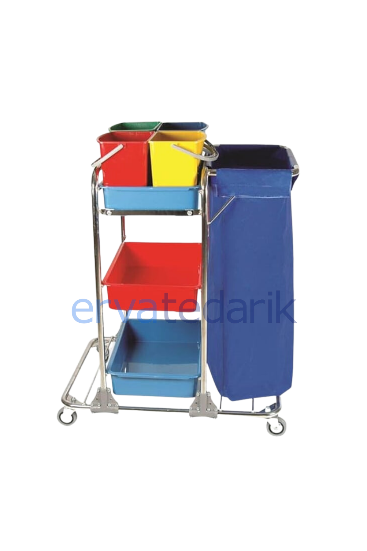 Temizlik ArabasıKat Hizmet Arabası Krom Gövdeli Tek Brandalı Sarı Mavi Yeşil Kırmızı Dört Renk Temizlik Kovalı