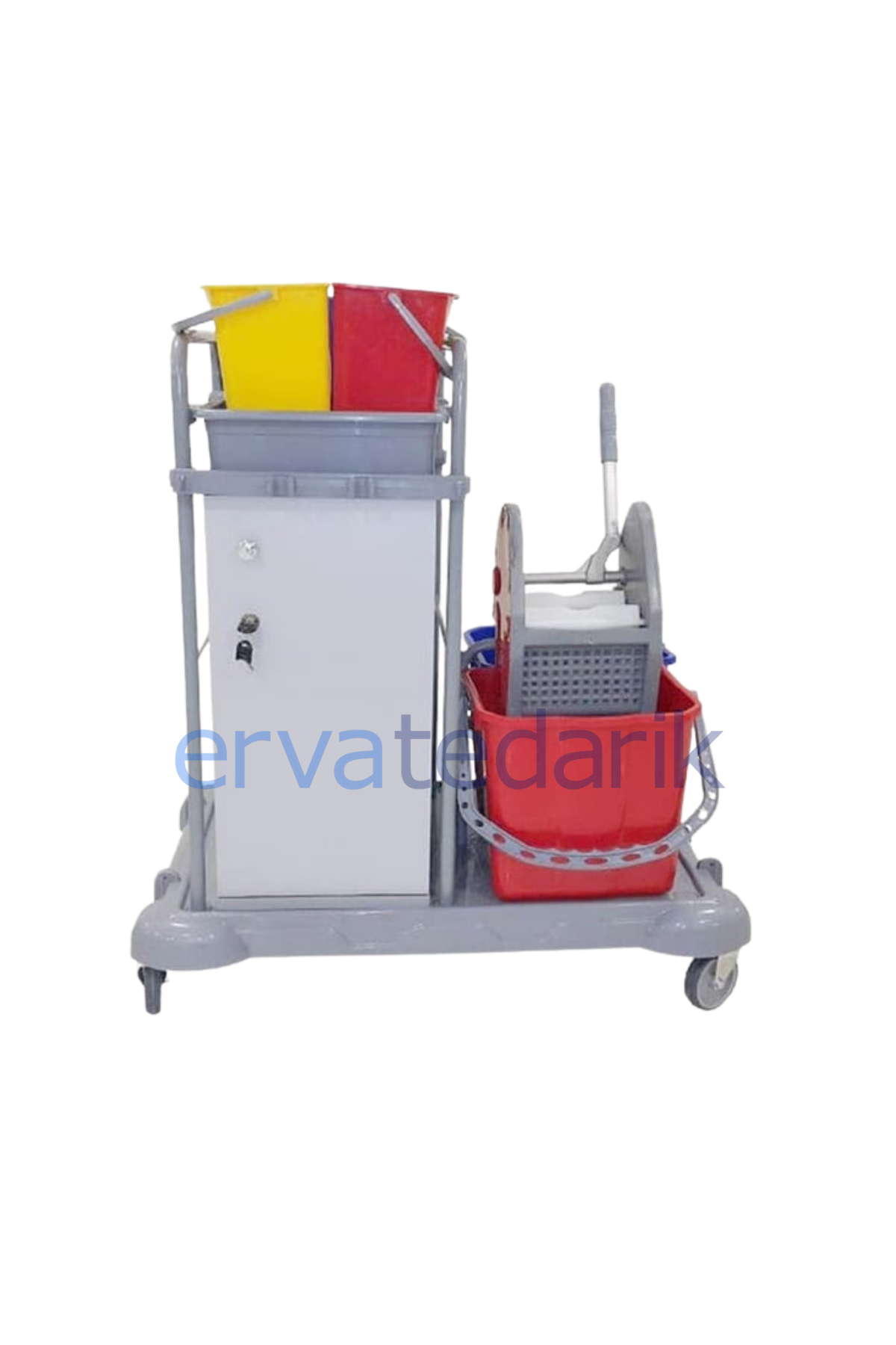 Temizlik ArabasıKat Hizmetleri Arabası Pres Kovalı Dolaplı Plastik Dört Renk Temizlik Kovalı