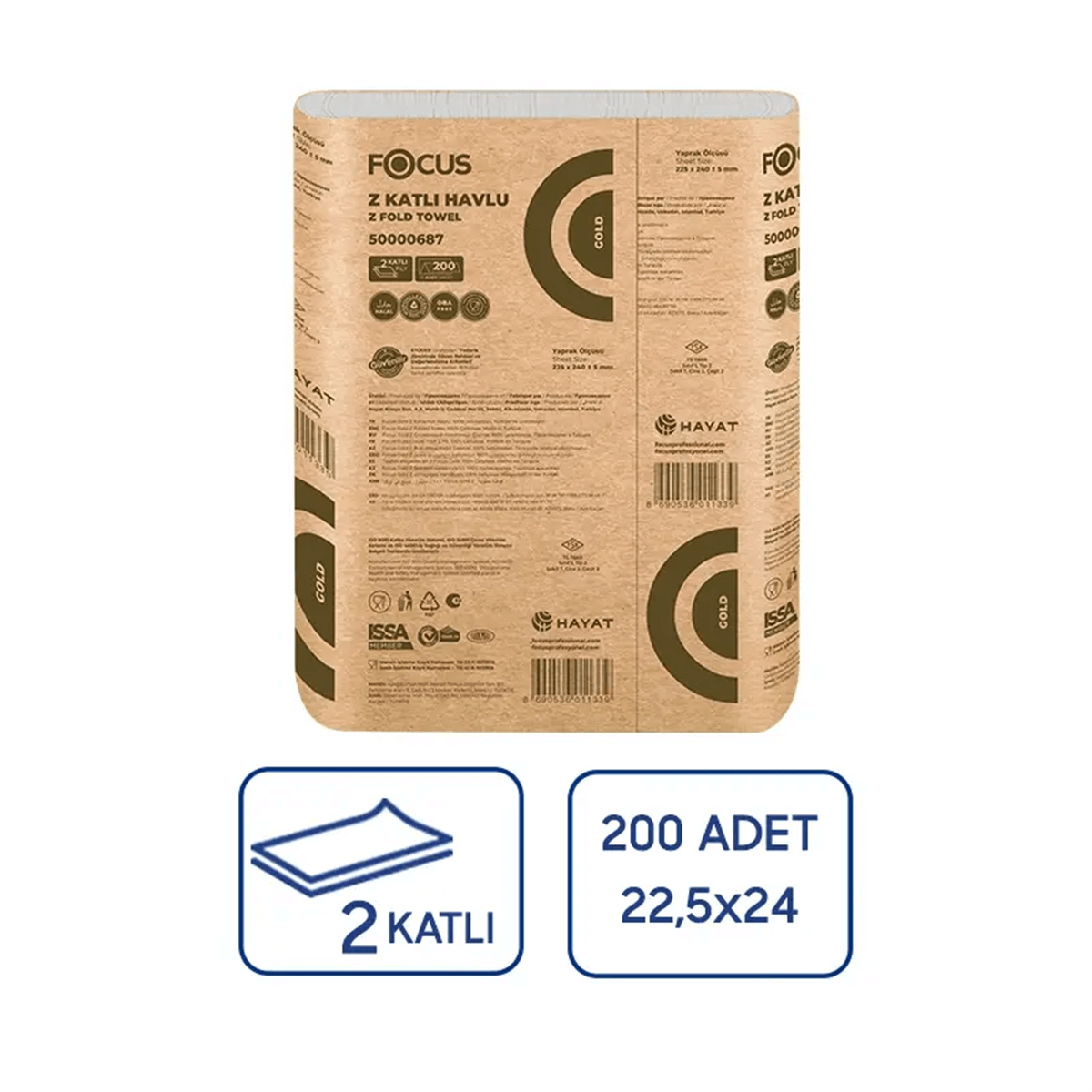 Z Katlamalı Kağıt HavluFOCUS GOLD Z KATLI HAVLU 200 x 12