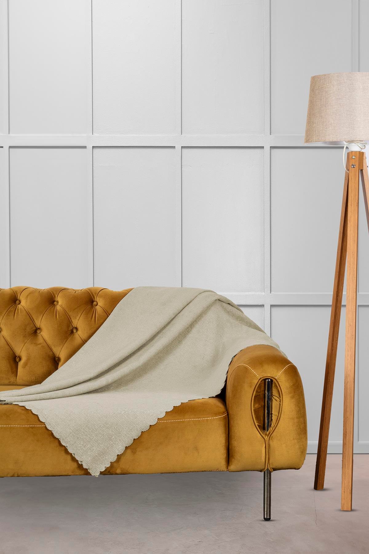 Jakar Şönil Kaymaz Koltuk Örtüsü Şalı Standart En 175cm X Boy 215cm Taş