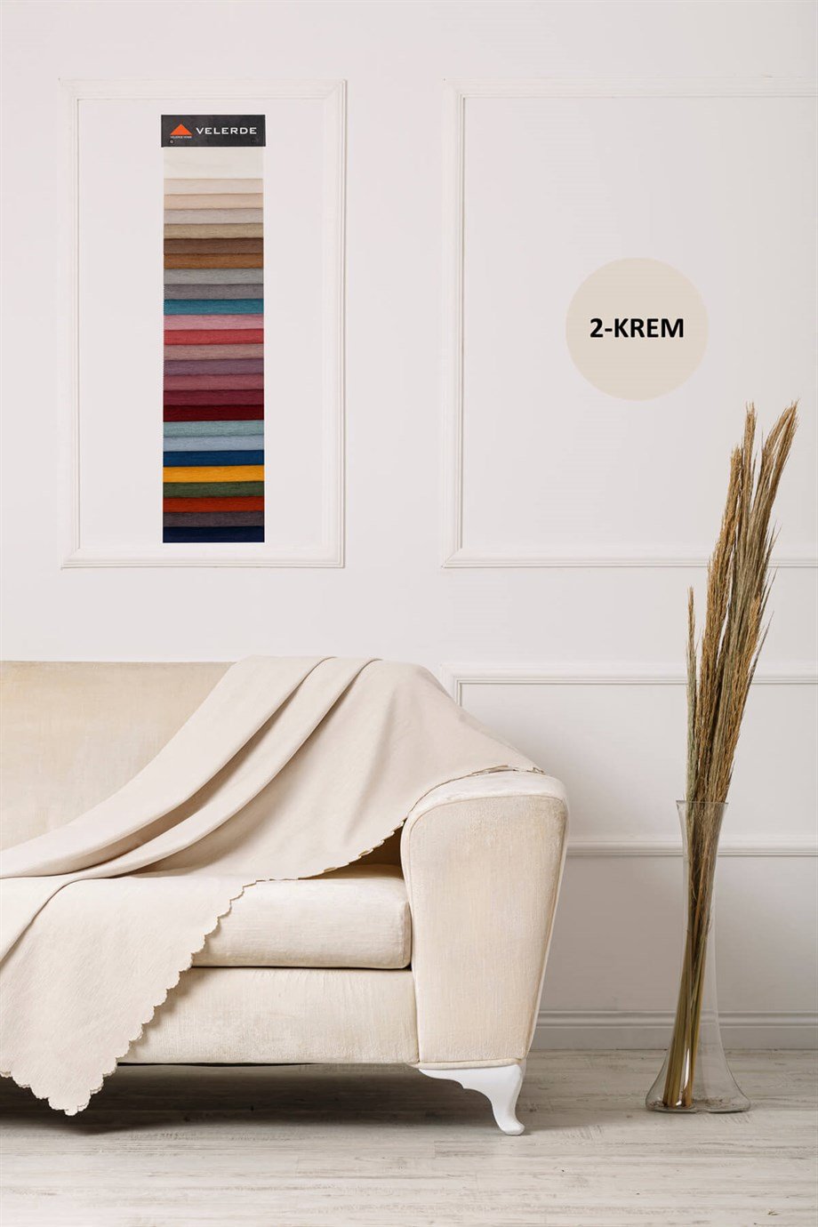 Larisa Şönil Çift Taraflı Çekyat Koltuk Örtüsü Şalı 175x215 cm Krem