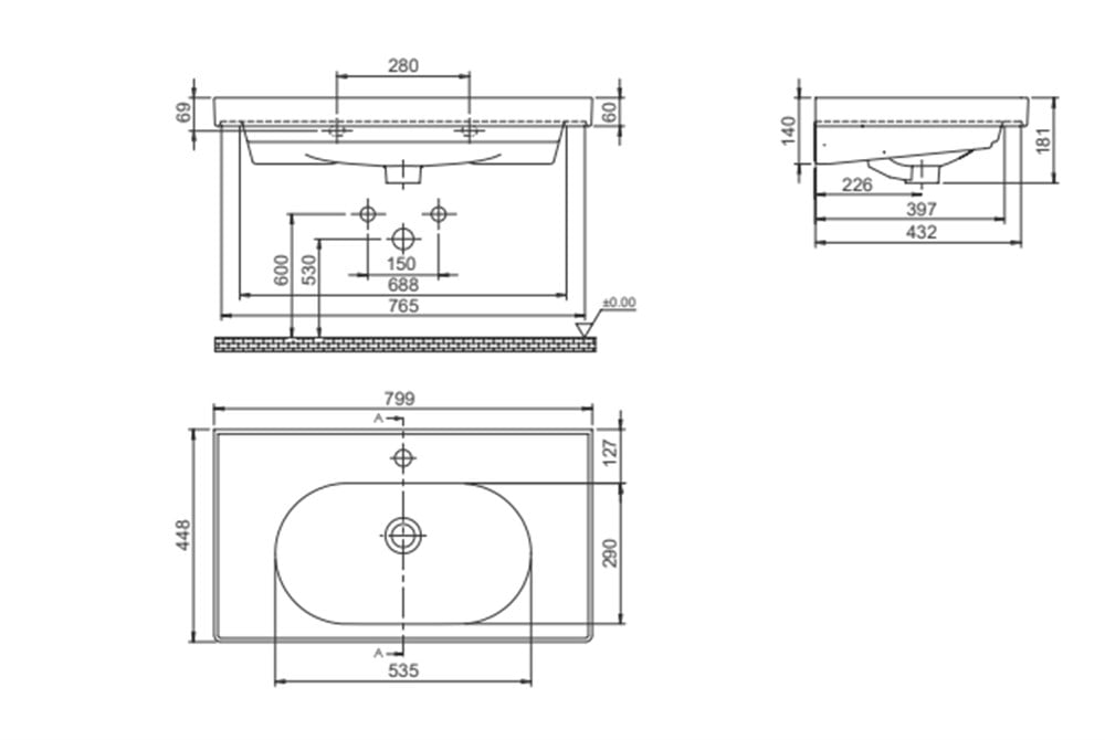 Cerastyle Arya 80cm Etajerli Lavabo