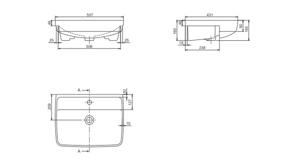 Cerastyle Duru 56cm Yarım Tezgah Üstü Lavabo