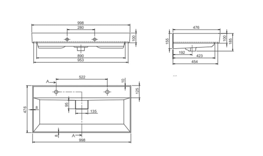 Cerastyle Sharp 100cm Çİft Hazneli Etajerli Lavabo