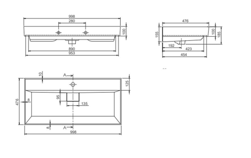 Cerastyle Sharp 100cm Etajerli Lavabo