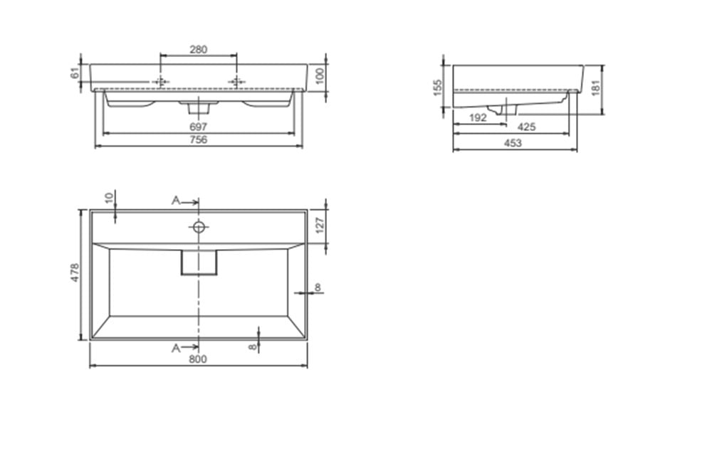 Cerastyle Sharp 80cm Etajerli Lavabo