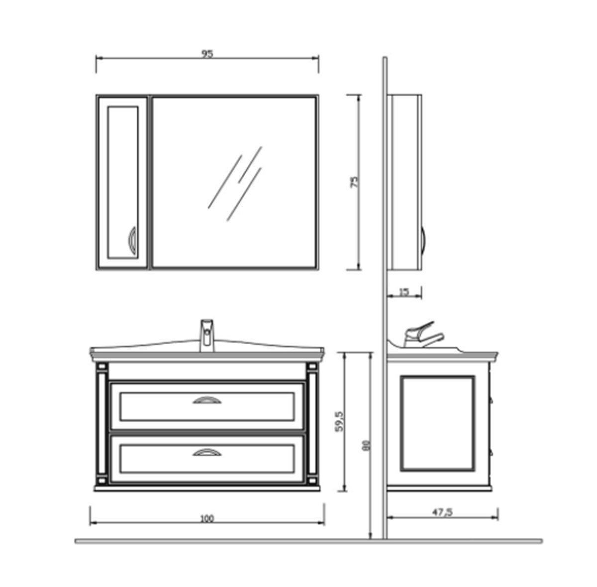Denko Albatros 100 cm Alt Modül + Lavabo