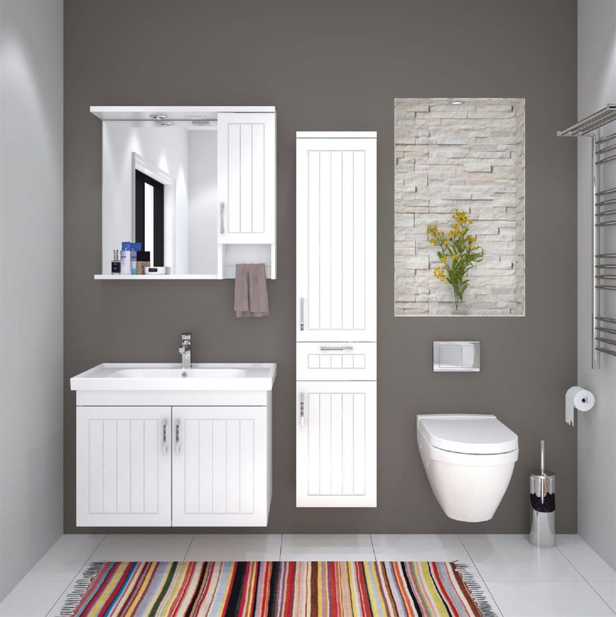 Denko Lotus 80 cm Banyo Dolabı + Boy Dolabı