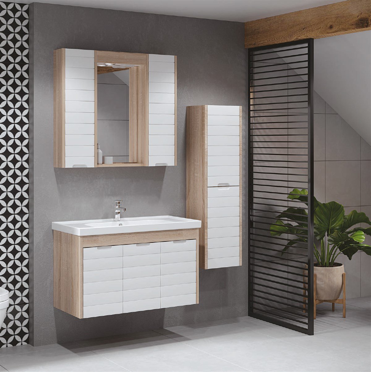 Denko Mostar 90 cm Banyo Dolabı + Boy Dolabı